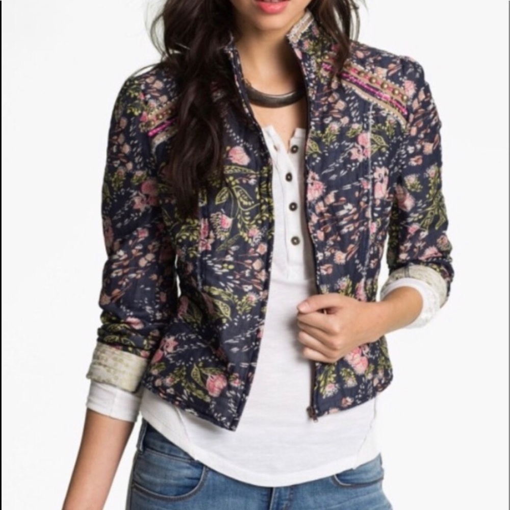 FREE PEOPLE Meadow Quilted Floral Cropped Jacket